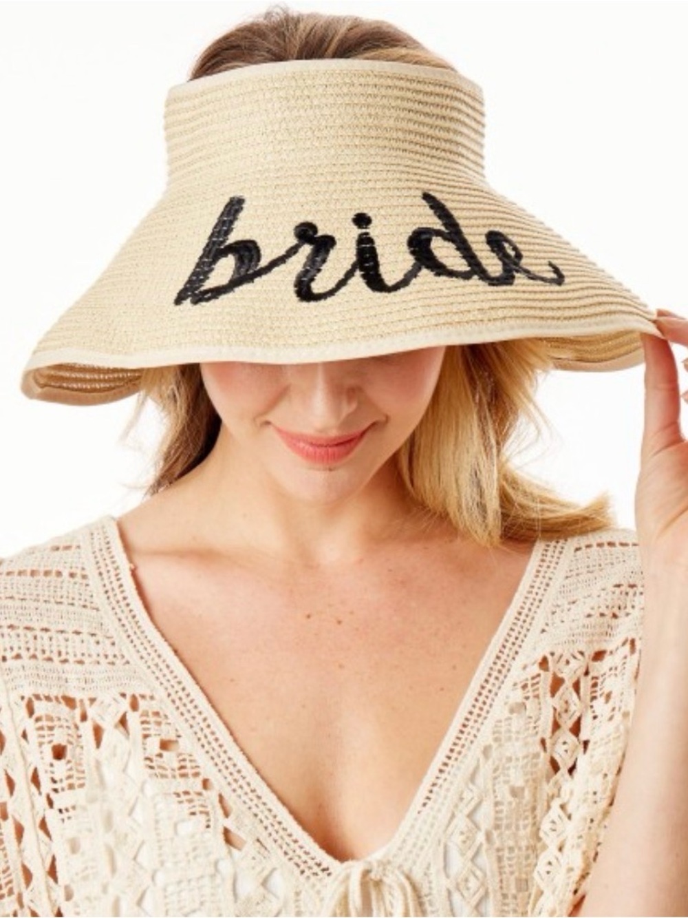 Bride Straw Roll Up Sun Visor with Bow on the Back